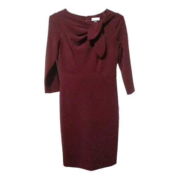 Calvin Klein Dresses & Skirts - Calvin Klein Sheath Dress Womens 6 Wine Red Tie Neck Sparkle Detail 3/4 Sleeves